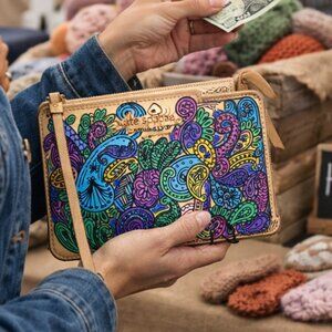 Hand Painted Multicolor Paisley Clutch Wristlet